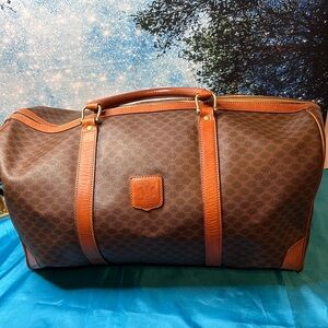 Celine Macadam Triomphe Boston Duffel Bag Brown Coated Canvas VGC